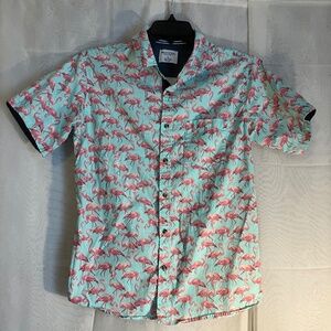 Flamingo print button down